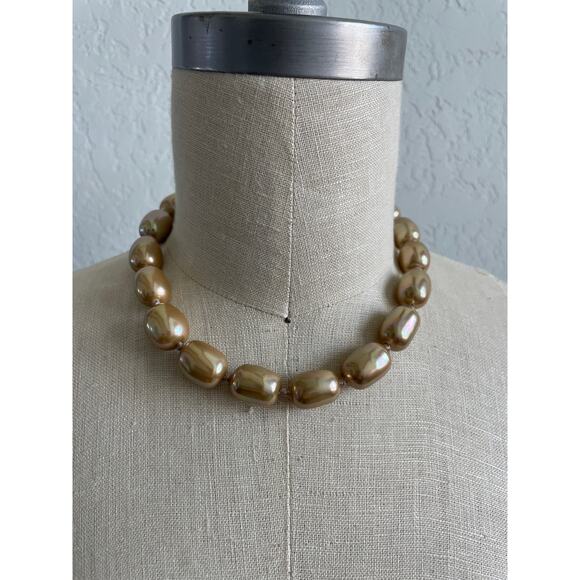 Carolee Sterling Hand-Knotted Champagne Gold Baroque Pearl Necklace - Picture 2 of 5